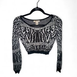 Arden B Black and White Sparkly Fitted Crop Blouse